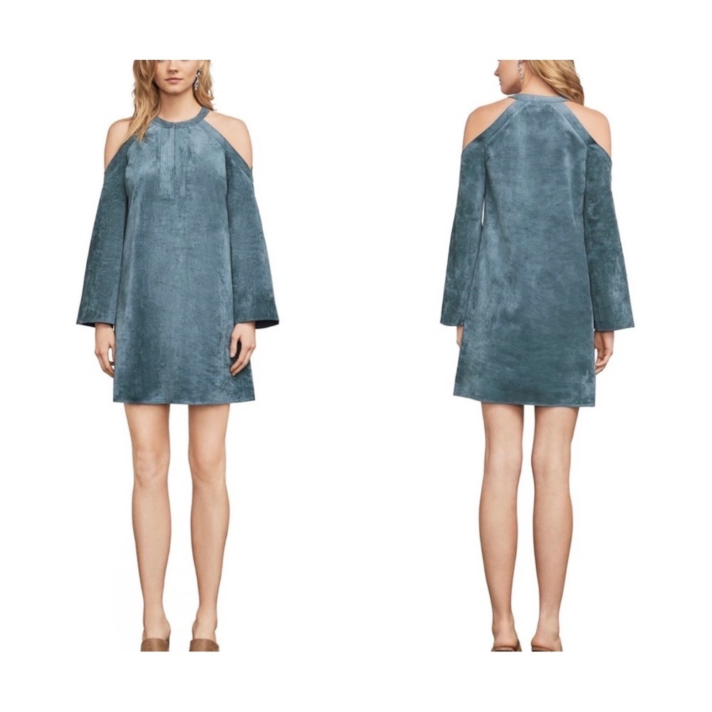 BCBGMAXAZRIA Laguna Faux Suede Cold Shoulder Dress Blue a SZ S